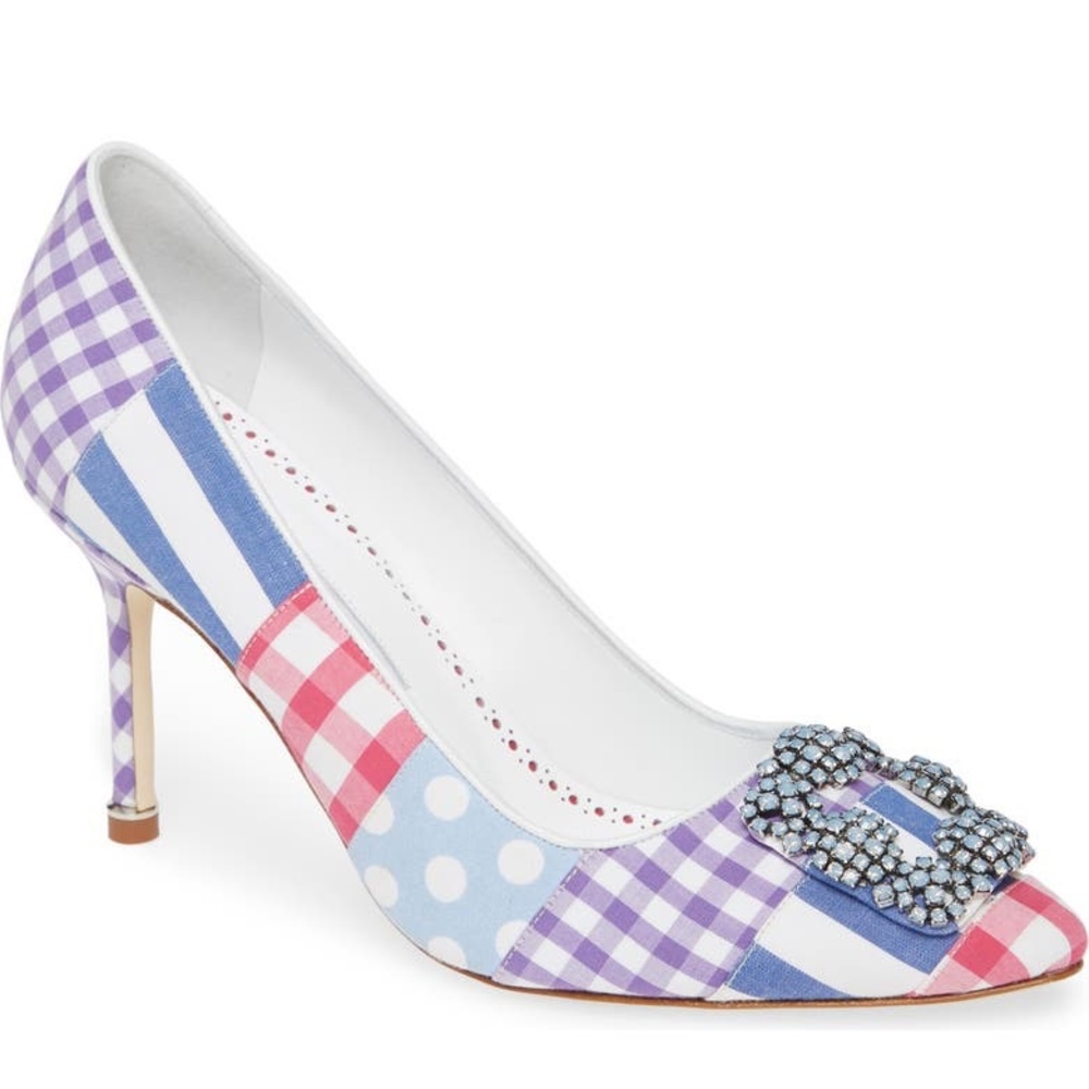 Manolo Blahnik Hangisi Patchwork Plaid Heel EUR 40